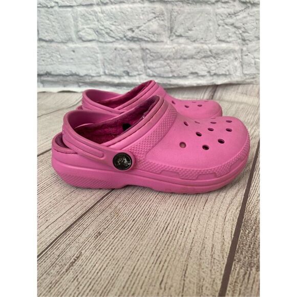 Crocs fur lined claasic clogs w/back strap pink girls C11 - Picture 1 of 8